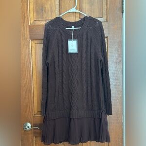 Brown Cable Knit Sweater Dress